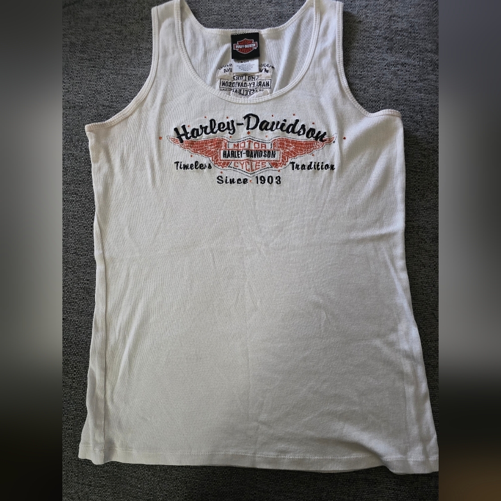 Harley-Davidson White and Orange Graphic Tank